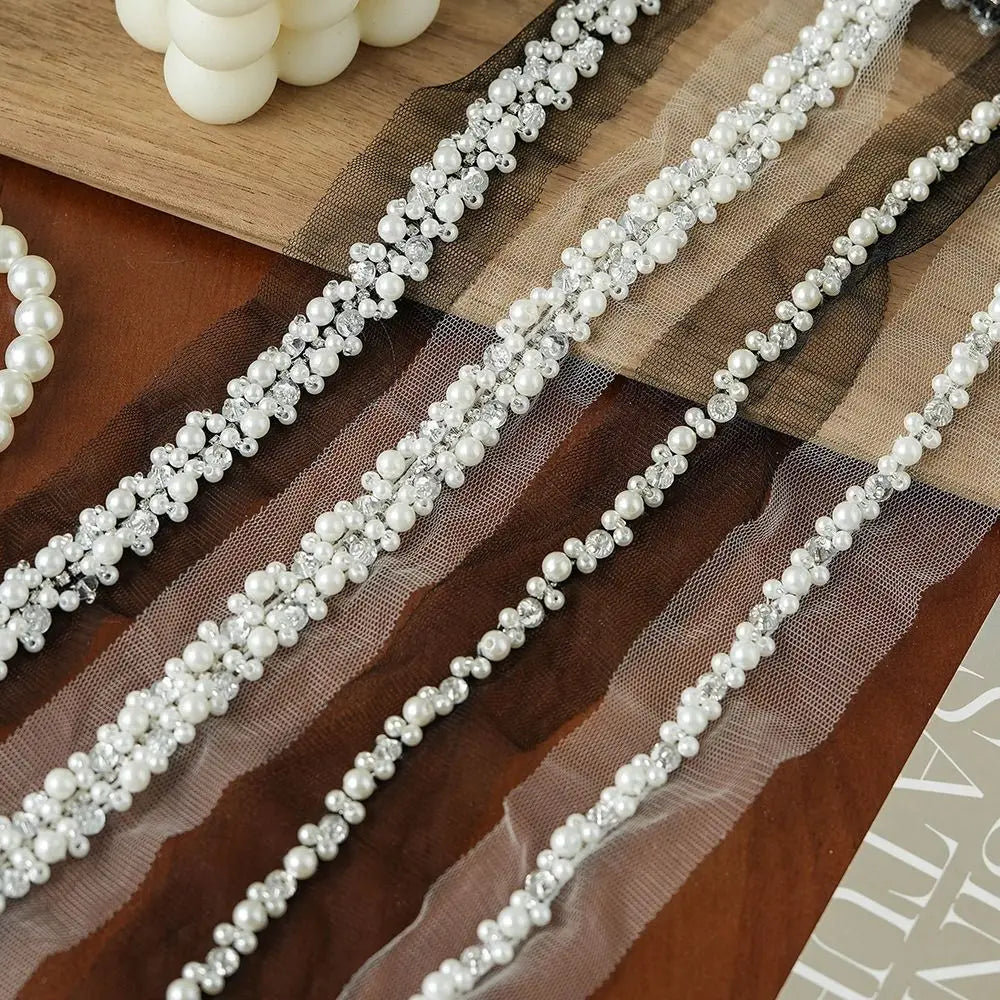 Pearl Beaded Rhinestone Lace Trim Ribbon for DIY Sewing