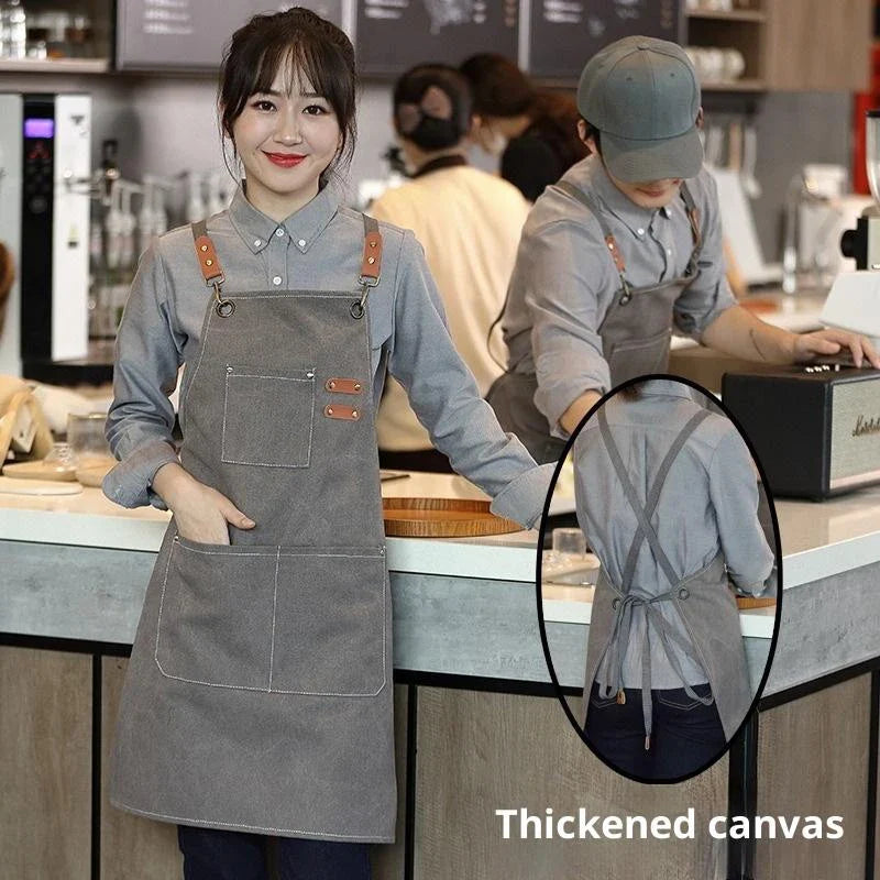 Canvas Apron with Tool Pockets – Oil-Proof Kitchen Apron