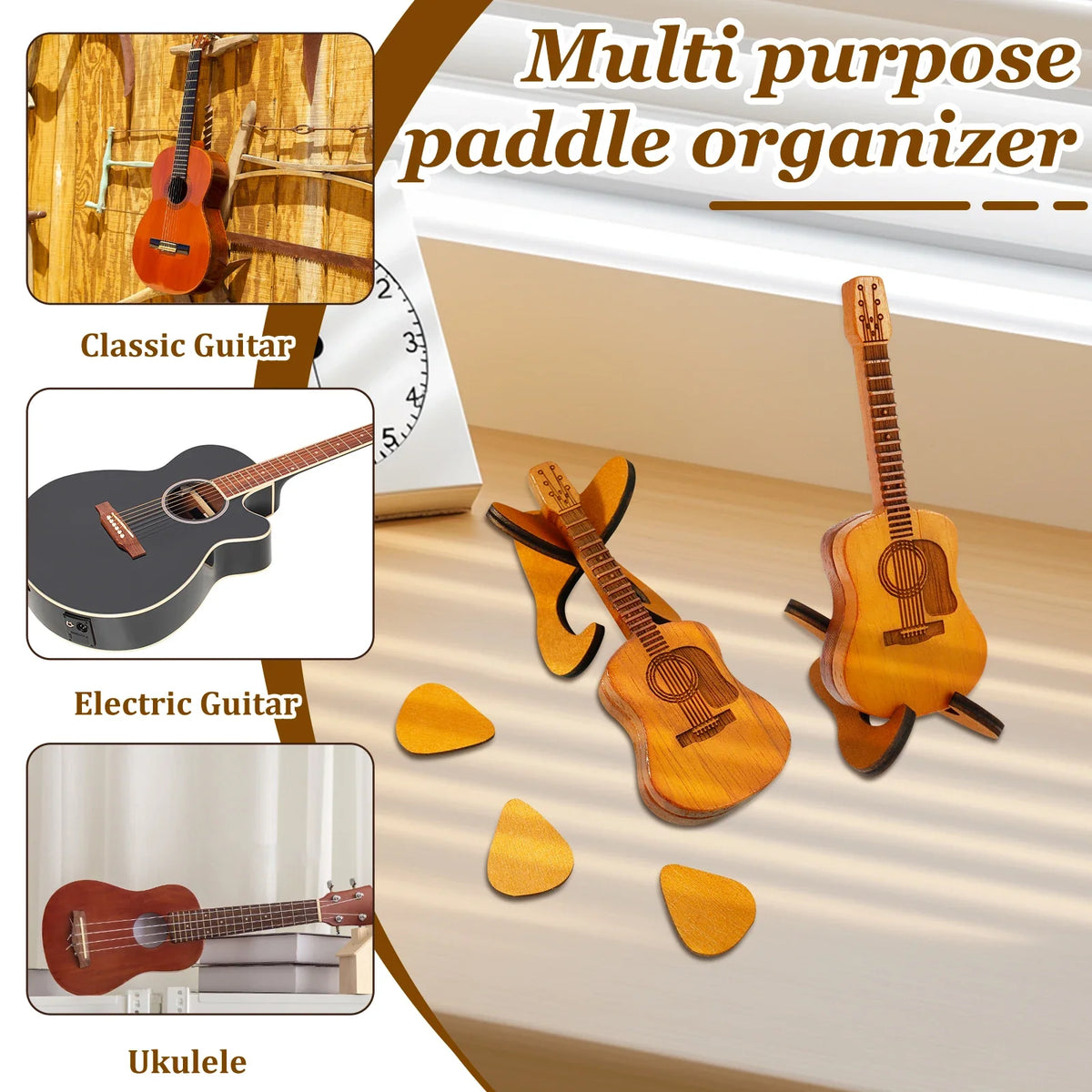 Bamboo Guitar Pick Case Holder with Stand – Set of 2