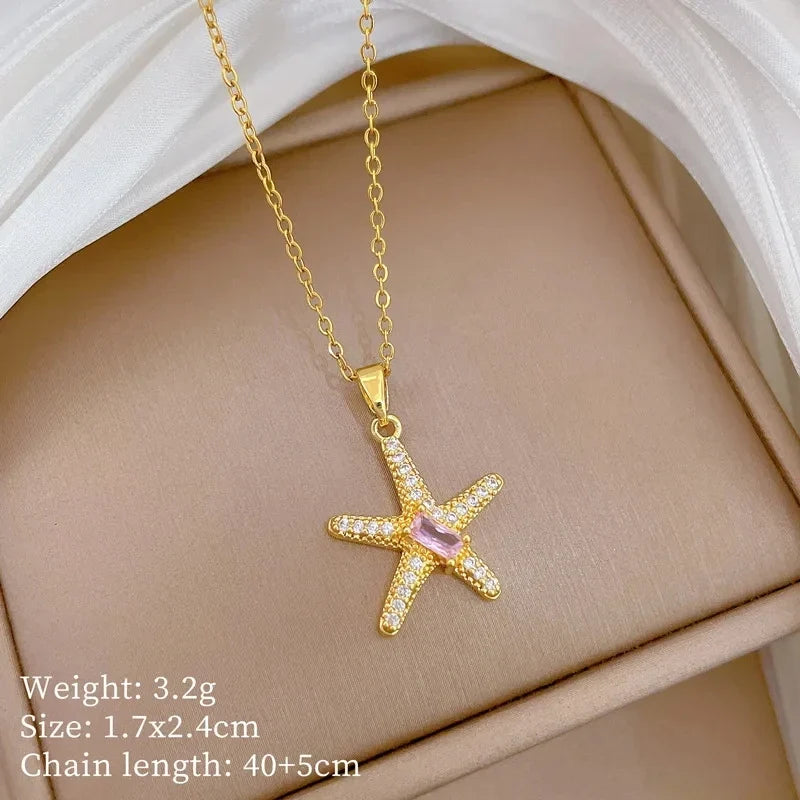 Sea Star Pendant Necklace – Gold Stainless Steel Choker