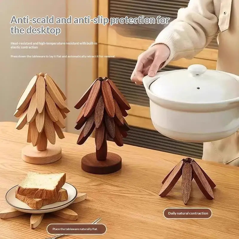 Foldable Bamboo Tree Trivet | Heat Resistant Non-Slip Kitchen Mat