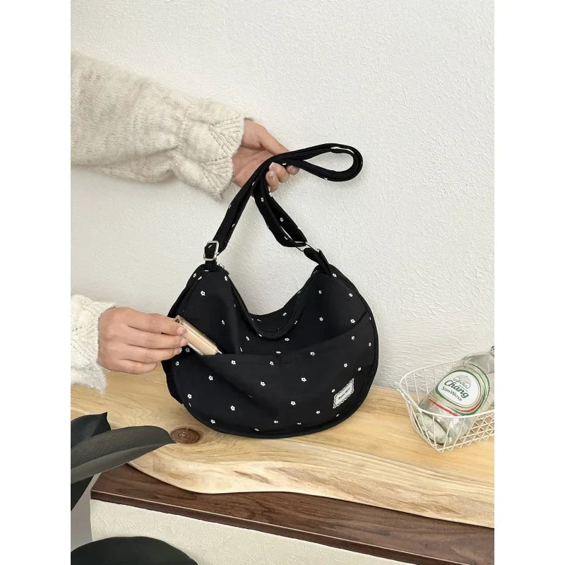Korean Polka Dot Canvas Shoulder Bag – Large Capacity Tote