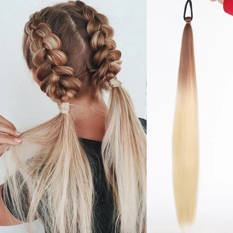 26" Synthetic Ponytail Extension Ombre Pink Purple Blue | Kanekalon