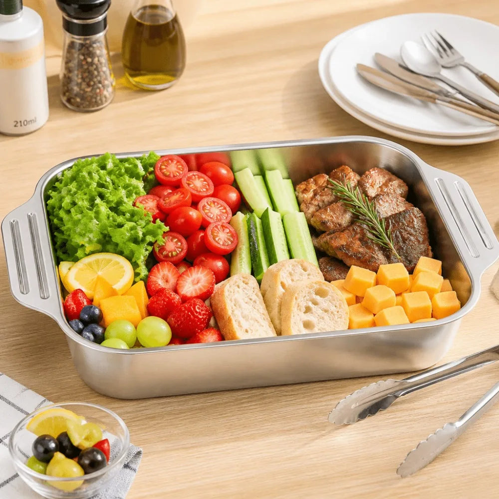 Stainless Steel Deep Baking Pan with Handles & Sponge