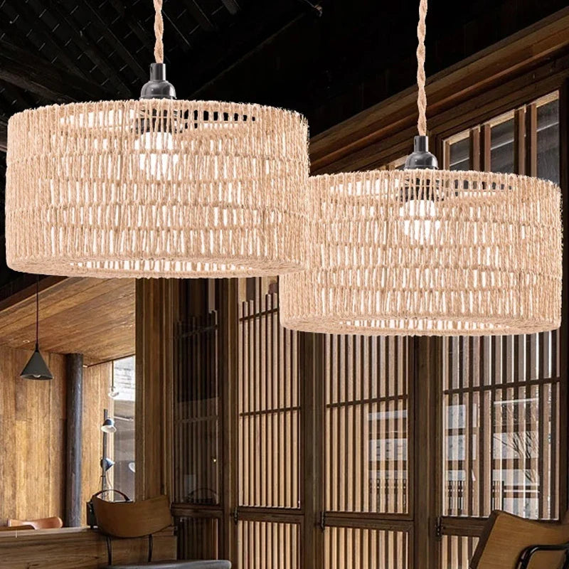 Paper Rope Woven Pendant Lampshade – Boho Chandelier Shade