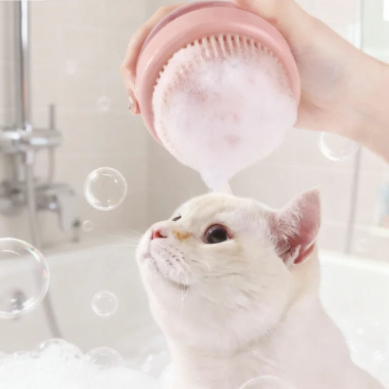 Silicone Pet Bath Brush with Shampoo Dispenser | Dog Grooming