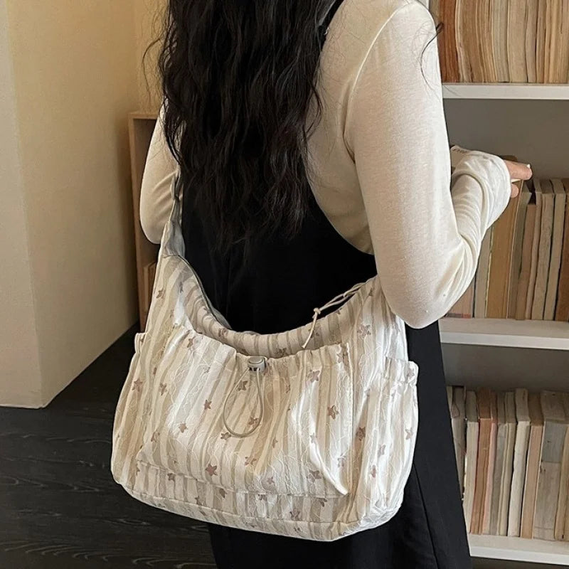 Japanese Minimalist Striped Canvas Dumpling Shoulder Bag