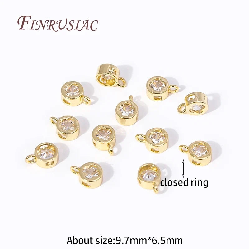 18K Gold Plated Zircon Round Charm Pendants | DIY Jewelry