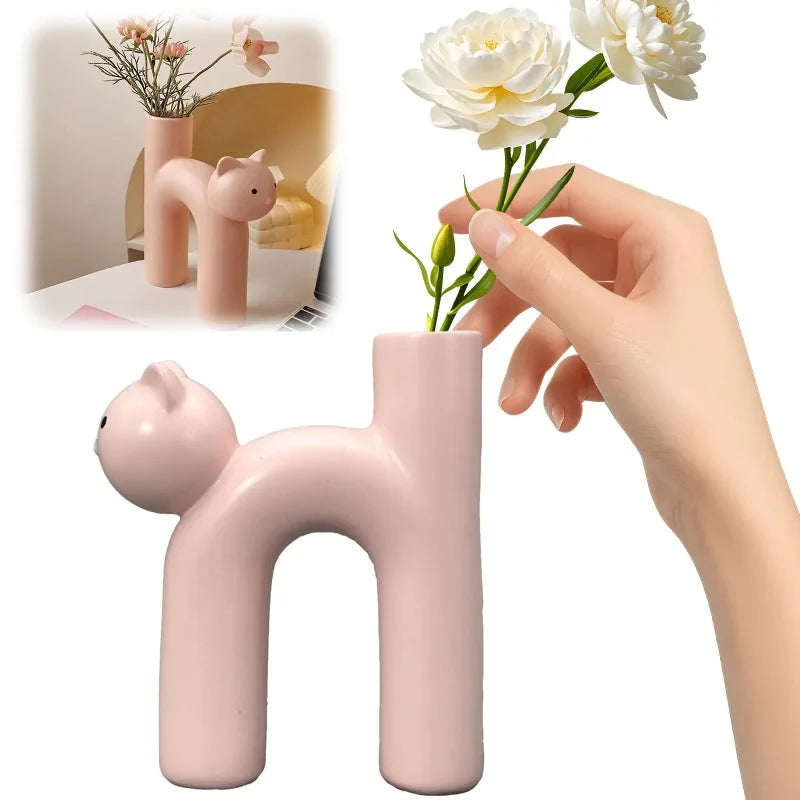 Resin Cat Flower Vase – Handmade Kitty Bud Vase Home Decor