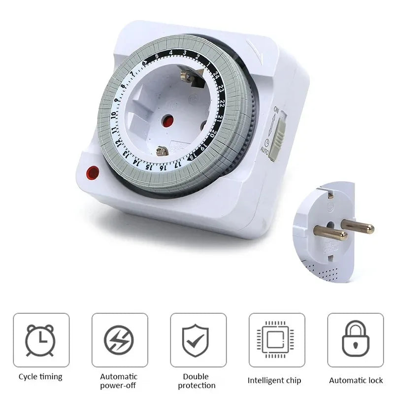 24-Hour Mechanical Timer Switch EU Plug – Auto Power Off Indoor
