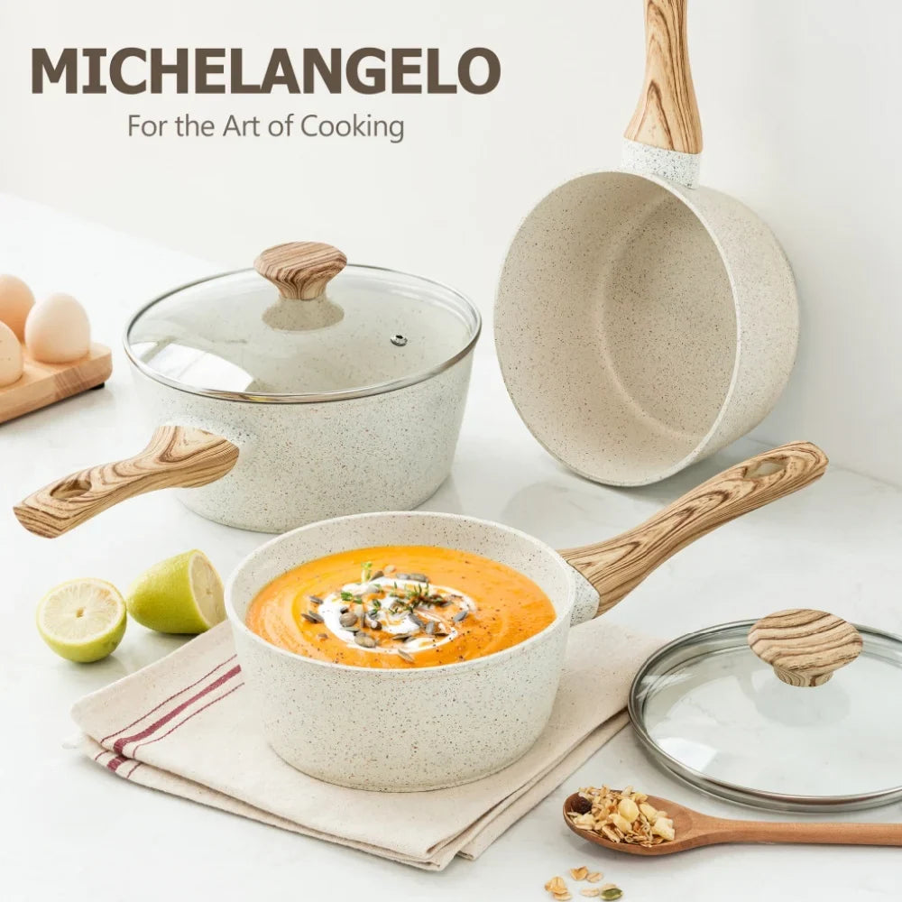 MICHELANGELO Granite Nonstick Saucepan Set with Lids – 3 Piece