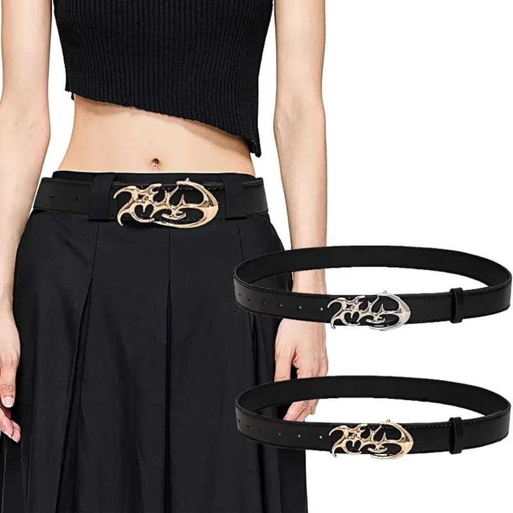 Women's Y2K PU Leather Belt – Smooth Shaped Buckle Black