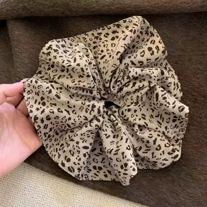 Oversized Leopard Print Scrunchies – Korean Hair Ties for Women