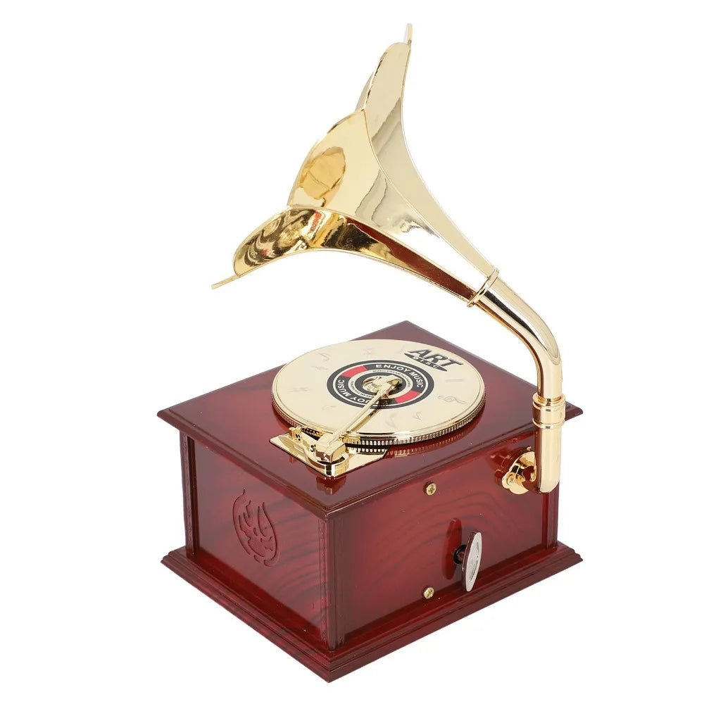 Retro Clockwork Gramophone Music Box – Vintage Phonograph Figurine