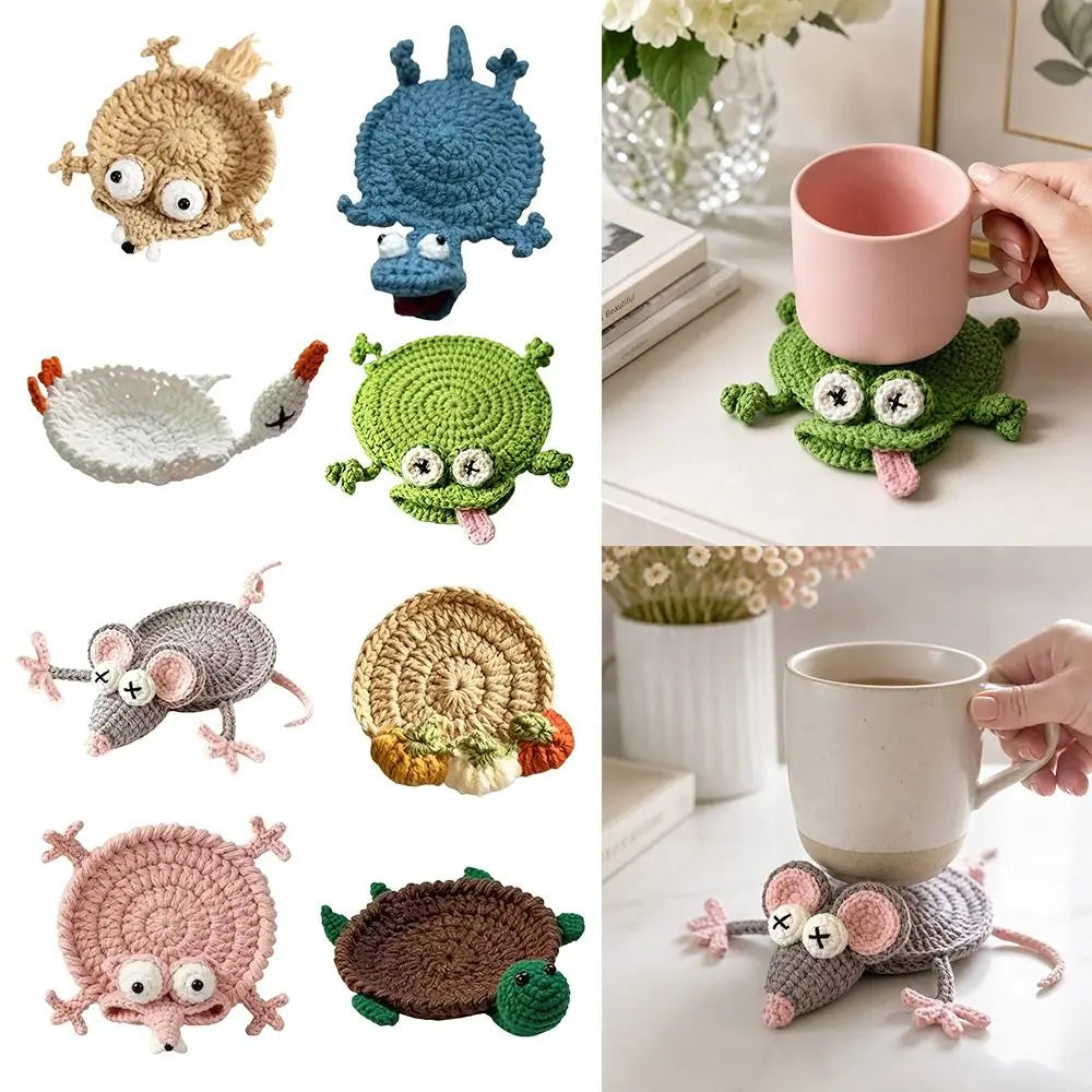 Handmade Crochet Animal Coasters – Cute Knitted Cup Mats