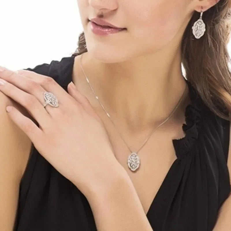 Women's Crystal Necklace Earrings Ring Set – Bridal Jewelry Gift