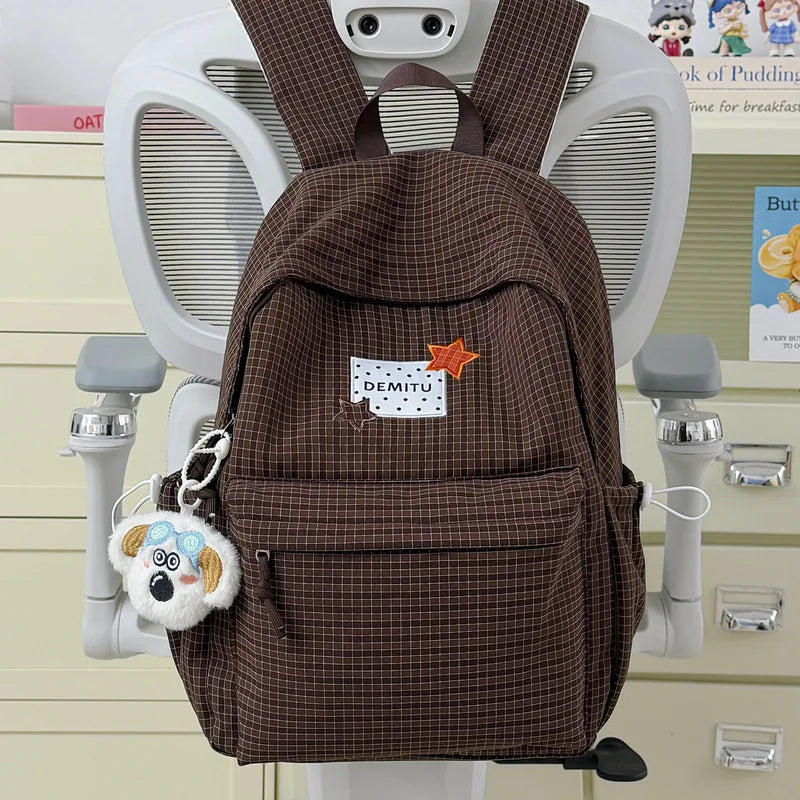 Milky Pink Star Patch Girls Backpack – Soft Flannel School Bag