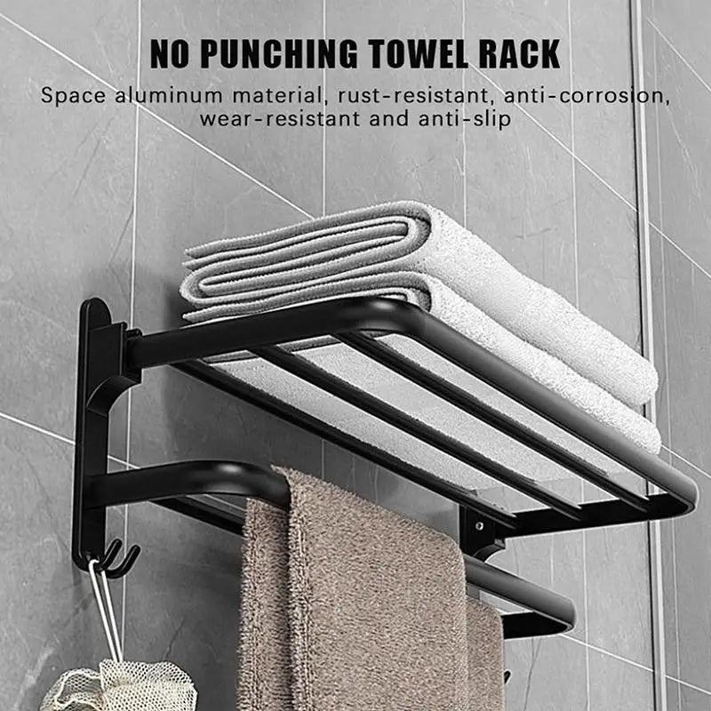 Self-Adhesive No-Drill Wall Towel Rack – Dual-Layer Matte Black