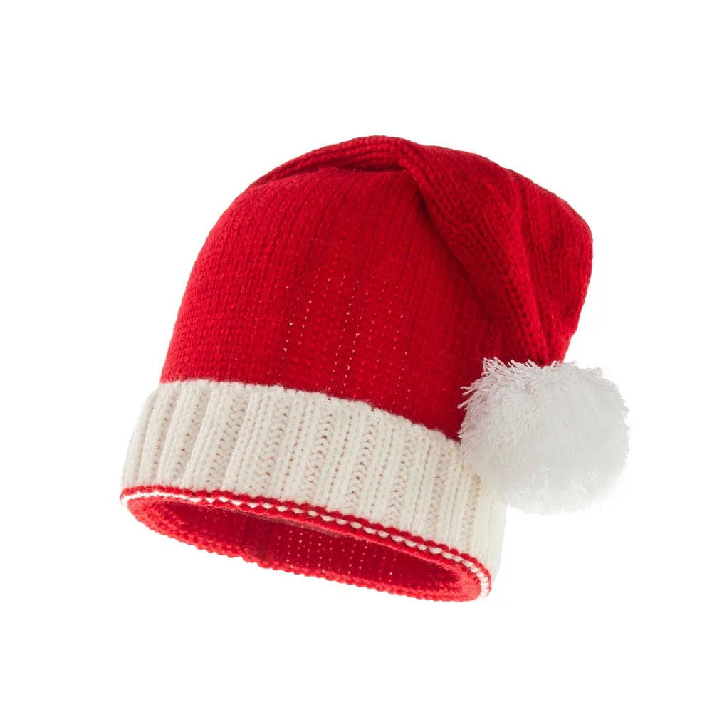 Red Knit Christmas Santa Hat – Windproof Winter Hat Kids & Adult