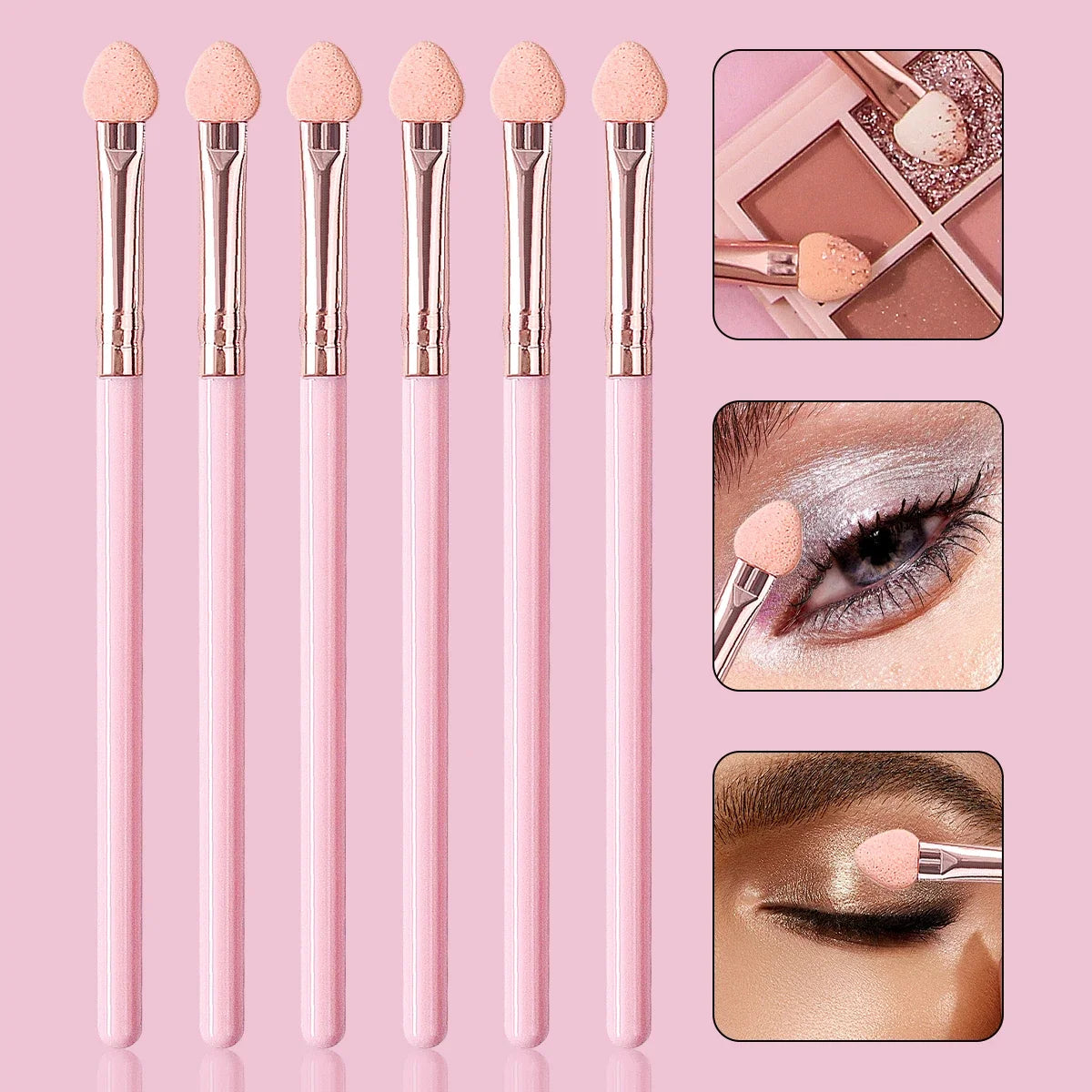 6-Piece Pink Eyeshadow Brush Set – Sponge & Blending Tools