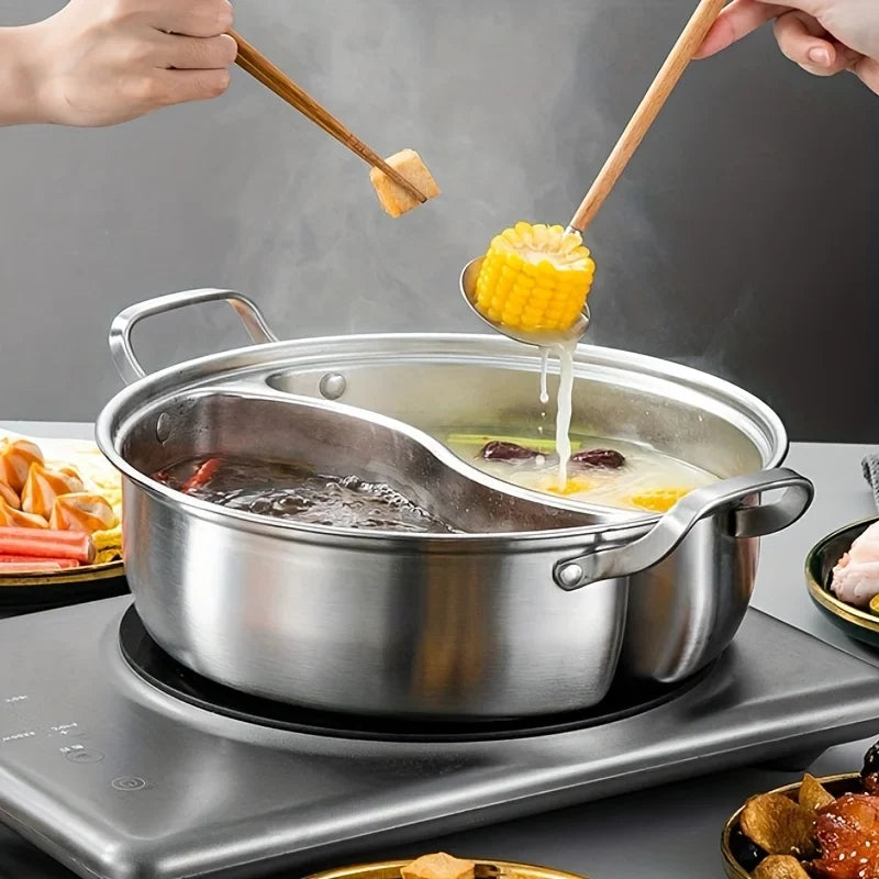 Stainless Steel Dual Divider Hot Pot – Induction Shabu Cookware