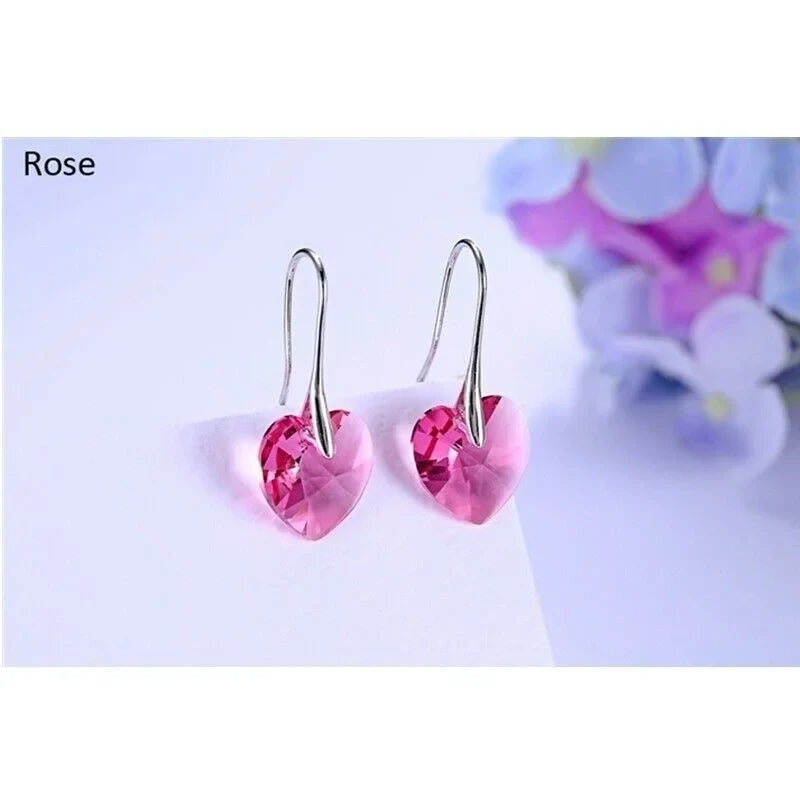 Women's Rose Red Zircon Heart Necklace & Earrings Set