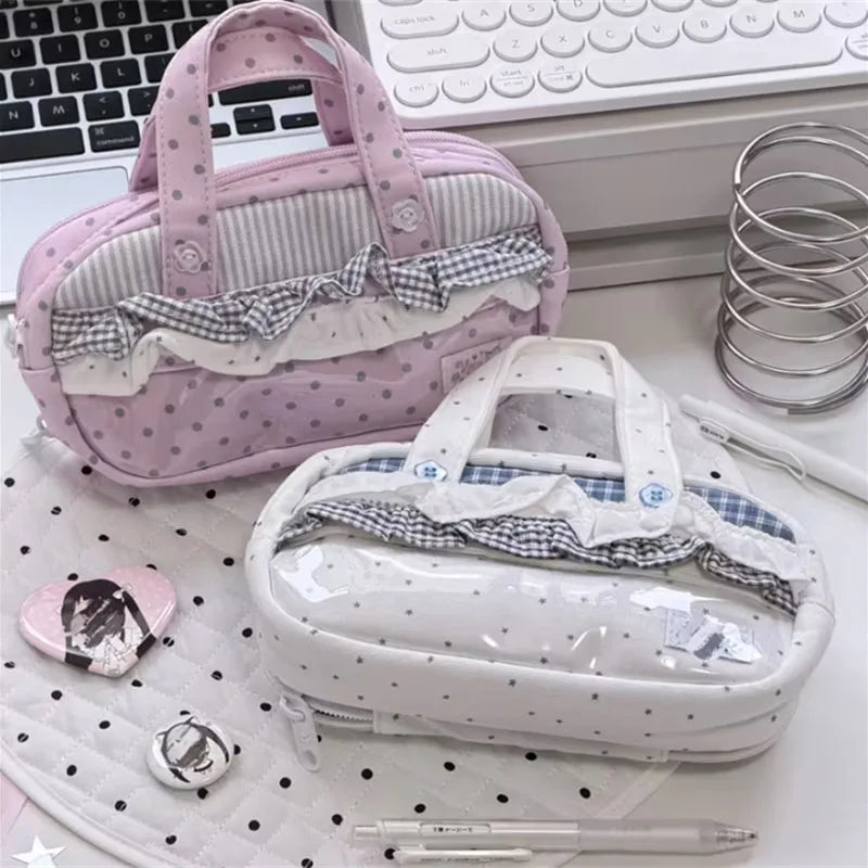 Large Polka Dot Makeup Bag – Double Layer Cosmetic Organizer