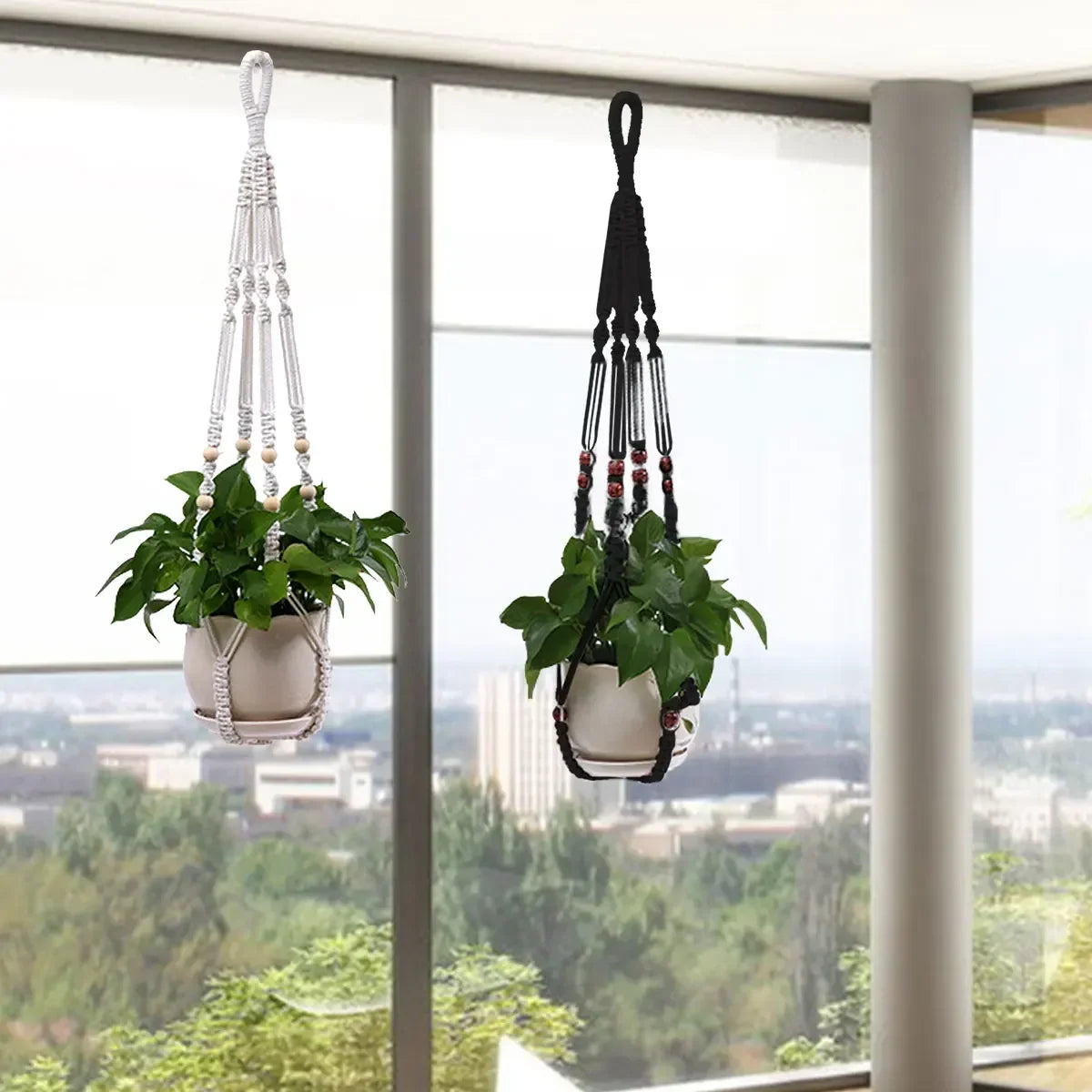 Macrame Plant Hanger – Boho Hanging Planter Basket Indoor Outdoor