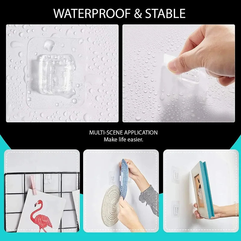 10 Pairs Transparent Double-Sided Adhesive Wall Hooks | No Drill