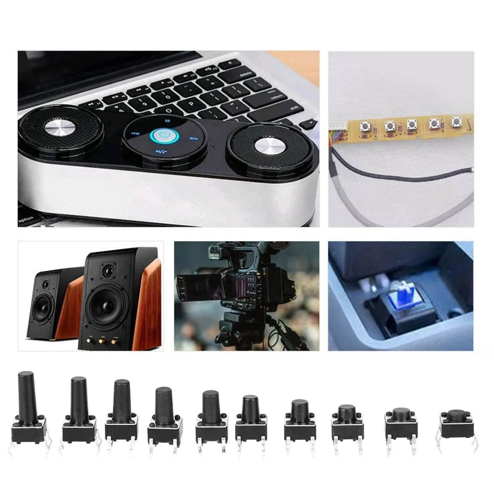 200PCS Tactile Push Button Switch Kit – 10 Values 6x6mm 4-Pin