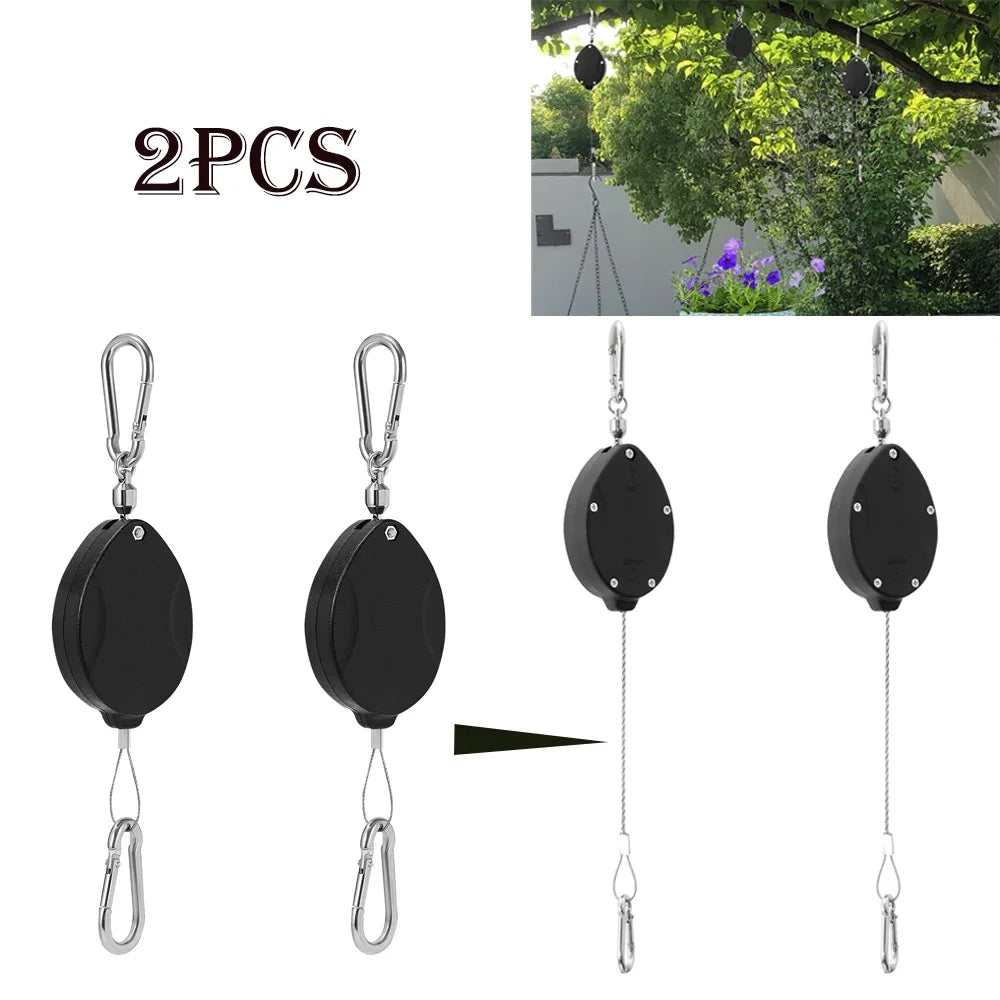 2-Pack Retractable Plant Pulley Hooks – Auto Lock Heavy Duty