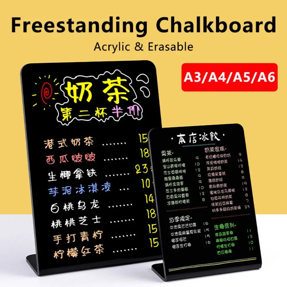 Acrylic Freestanding Chalkboard A3–A6 Reusable Tabletop Sign