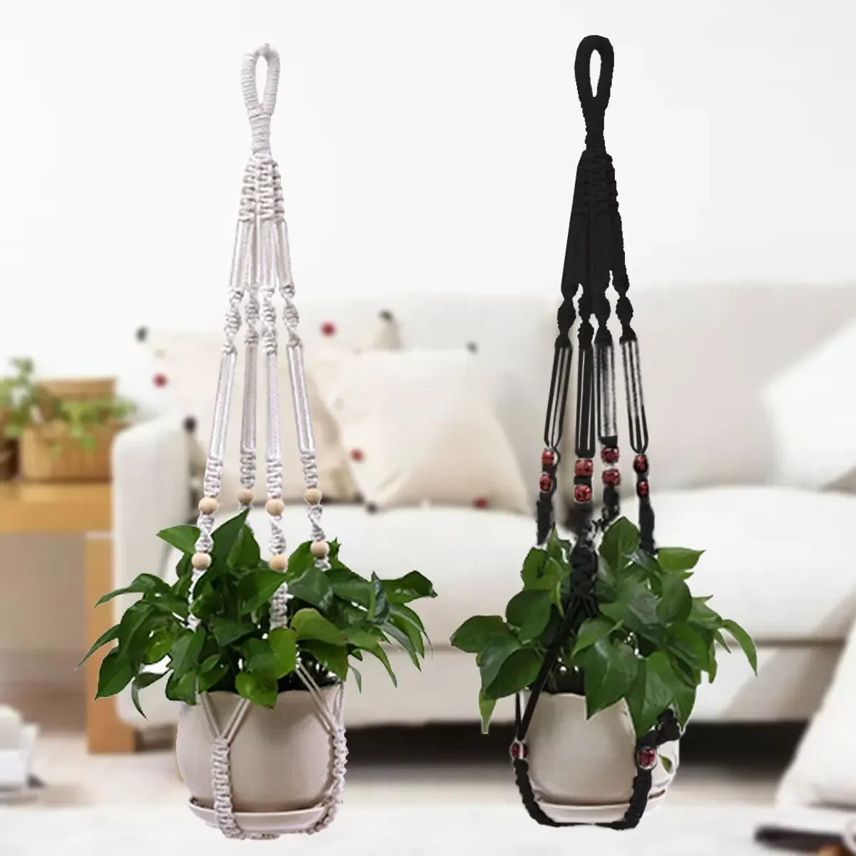 Macrame Plant Hanger – Boho Hanging Planter Basket Indoor Outdoor