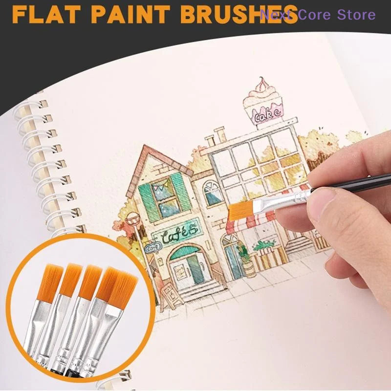 Nylon Paint Brush Set 30–110 Pcs | Round & Flat Art Brushes