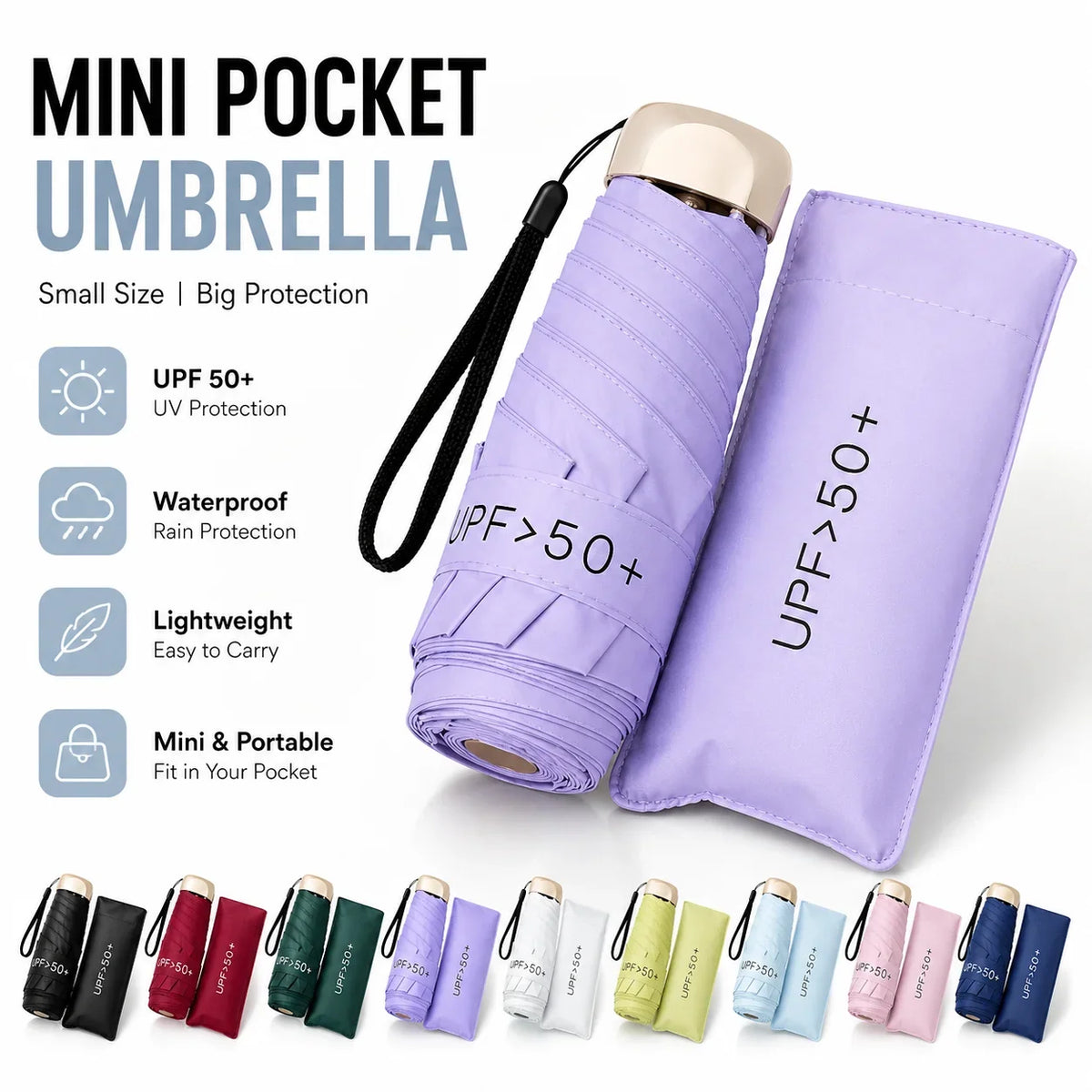 Nixie UPF50 Mini 5-Fold Portable Umbrella – Sun & Rain Parasol