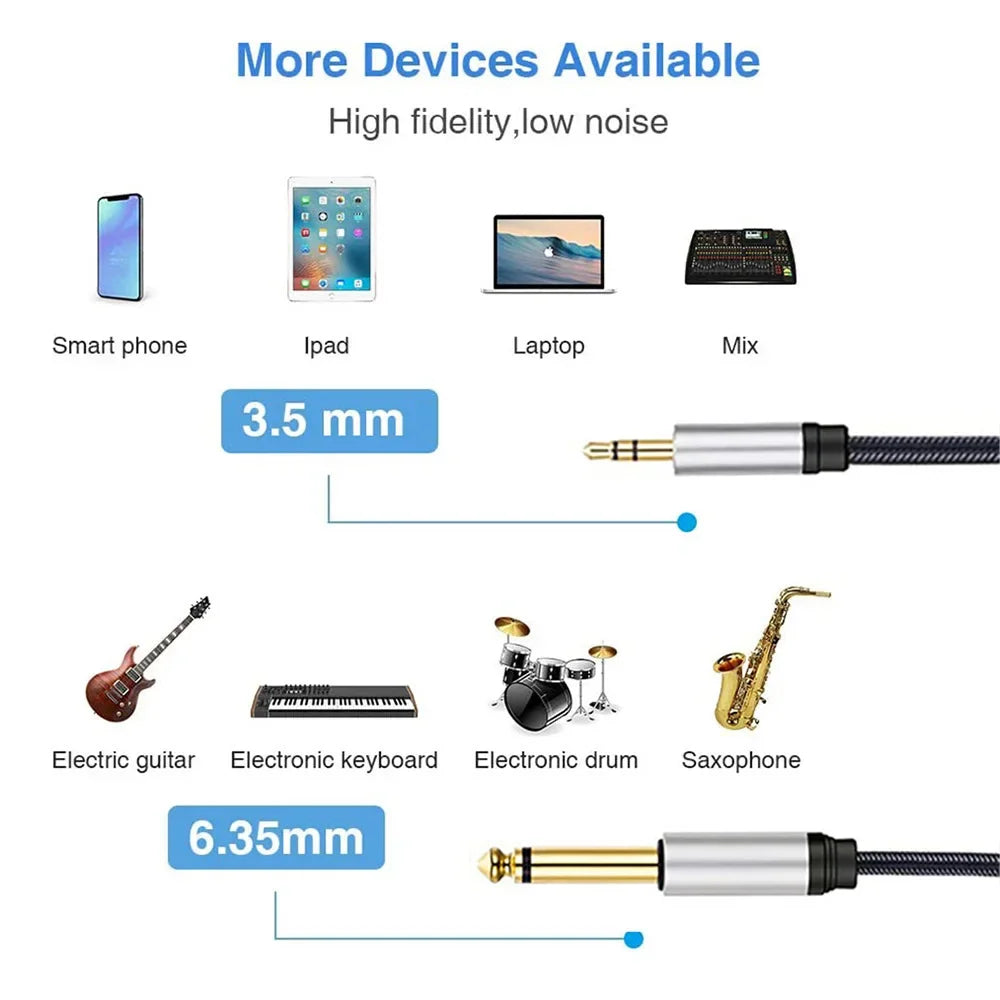 6.35mm to 3.5mm TRS Stereo Audio Cable 4FT | Guitar & Amp