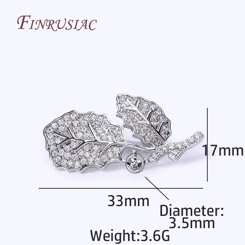 18K Gold Plated Zircon Leaf Pearl Clasp | DIY Necklace Finding