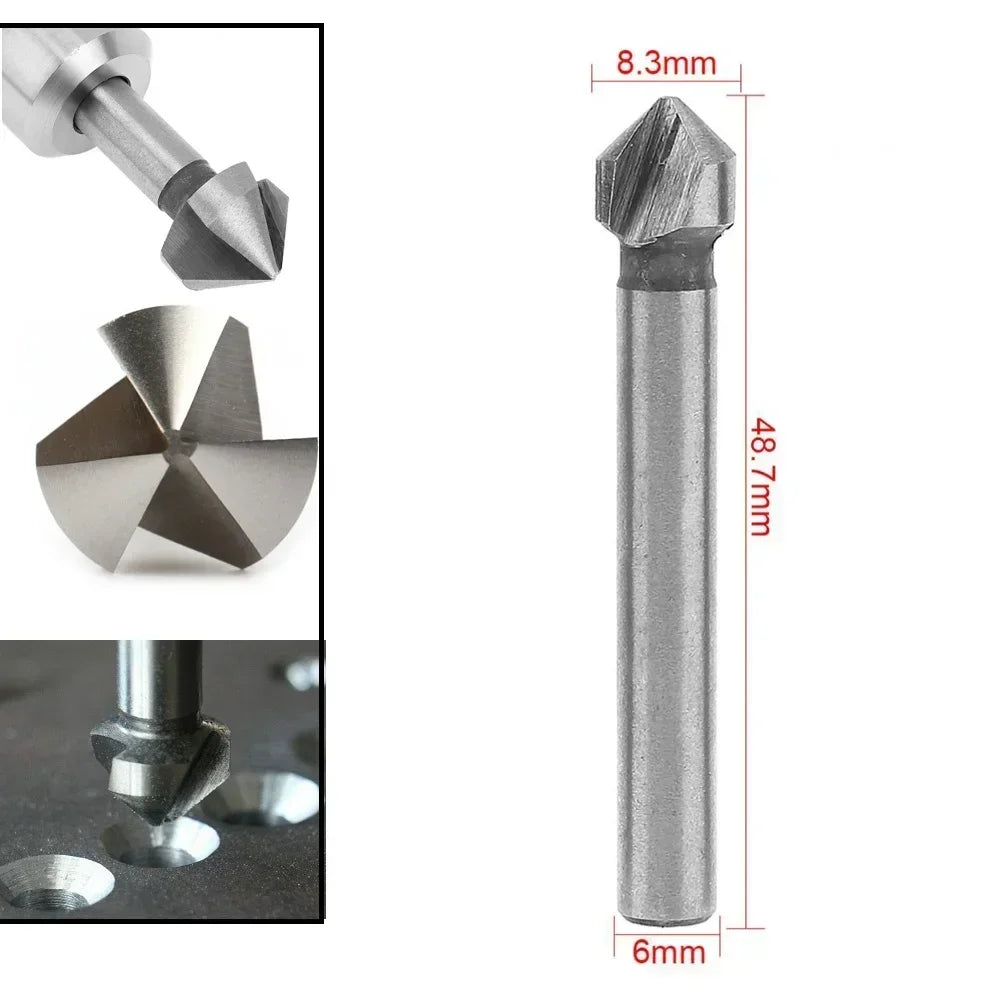 3 Flute HSS Countersink Drill Bit 90° Chamfer – 6 Sizes