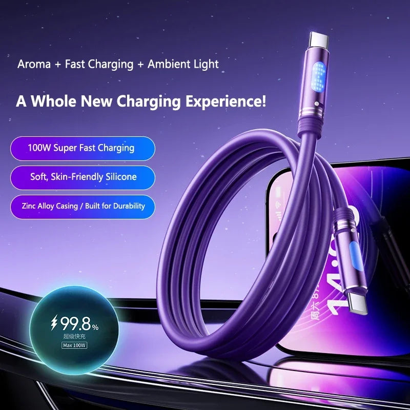 100W USB-C Fast Charging Cable – Ambient Light & Aromatherapy
