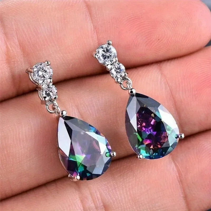 10 Pairs Teardrop CZ Dangle Earrings Set – Multicolor Crystal