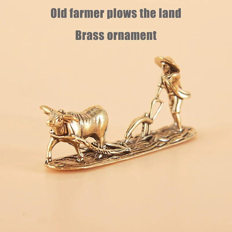 Antique Brass Tea Pet Figurine – Farmer & Cow Collectible