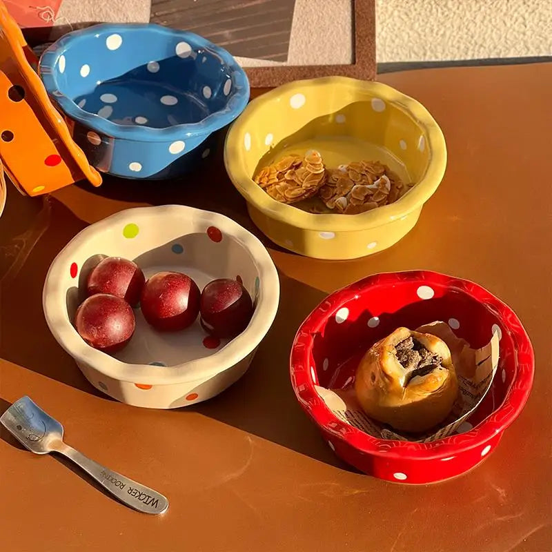 Ceramic Breakfast Bowl Polka Dot Lace – Yogurt & Cereal Bowl