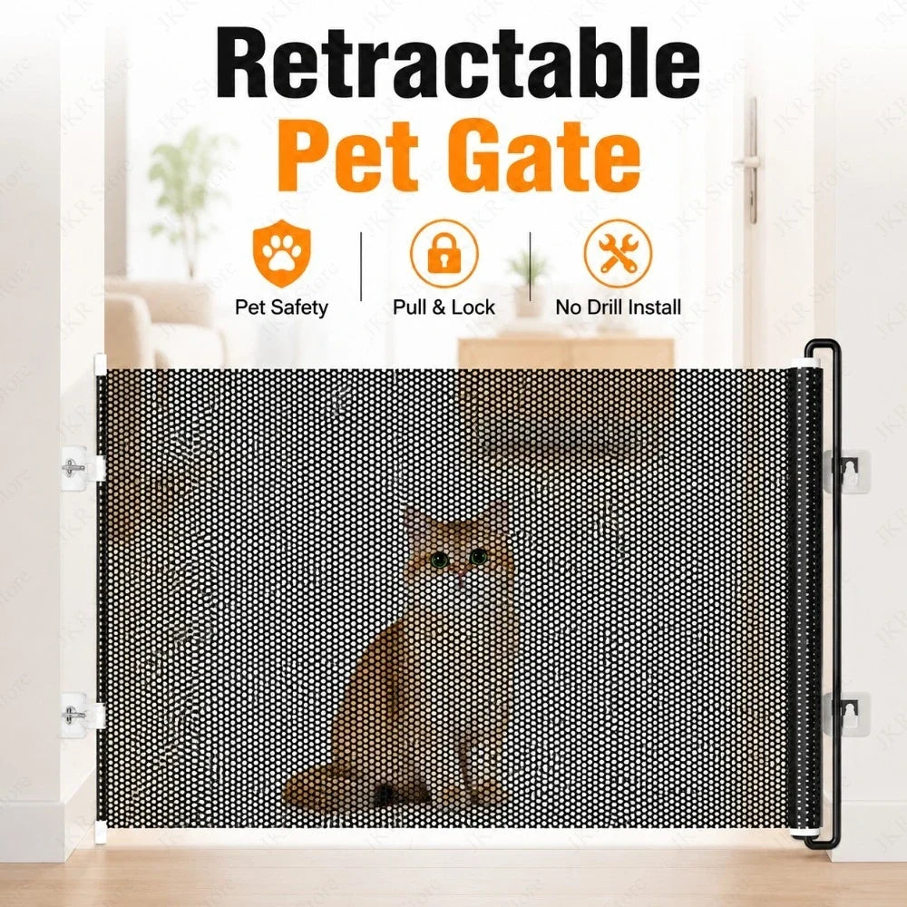 Retractable Mesh Pet Safety Gate for Dogs & Cats | No Drill