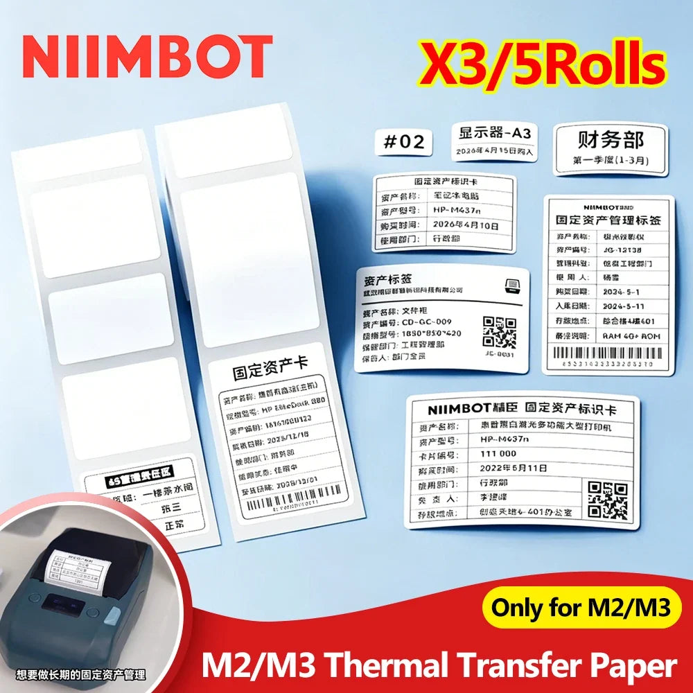 NiiMBOT M2/M3 Thermal Transfer Label Paper Rolls – 3 or 5 Pack