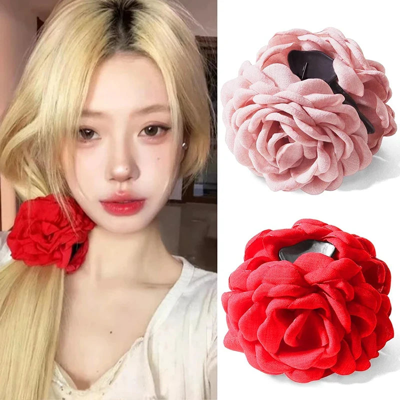 Rose Flower Hair Claw Clip – Elegant Shark Clip for Women