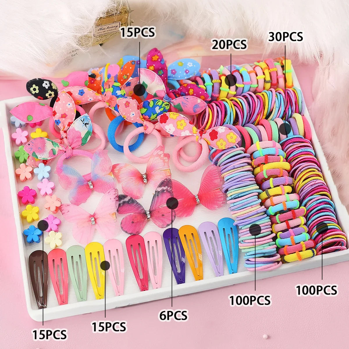 881Pcs Kids Hair Accessories – Clips, Ties & Scrunchies Set