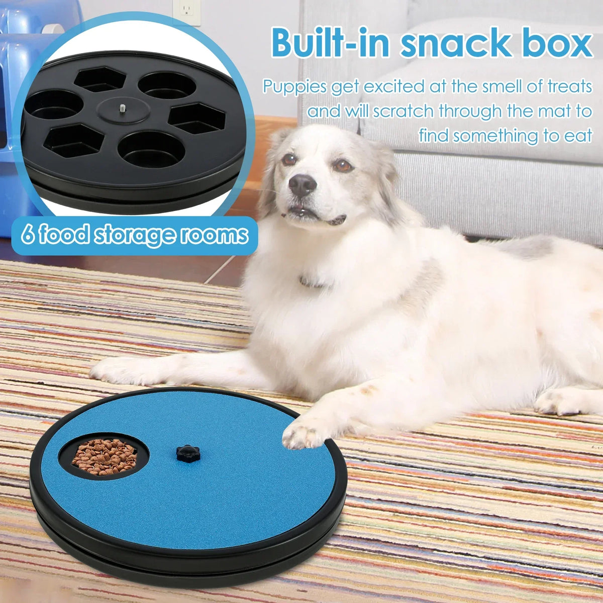 Rotatable Dog Nail Scratcher Board with 6 Food Compartments
