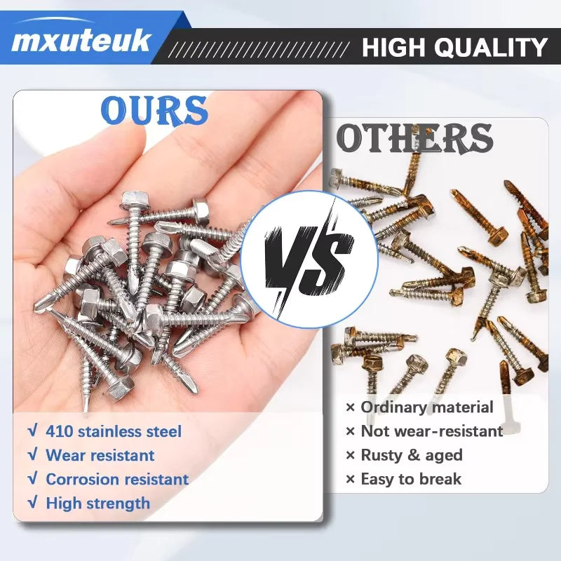 100PCS M4.2 Stainless Steel Hex Self-Tapping Sheet Metal Screws
