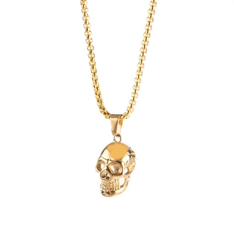 Punk Skull Pendant Necklace | Gold Silver Black Hip-Hop Chain
