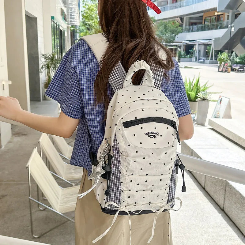 Nixie Polka Dot Backpack – Trendy Women's Canvas School Bag